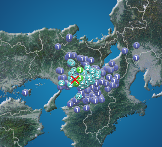 大阪府・兵庫県で震度3の地震発生