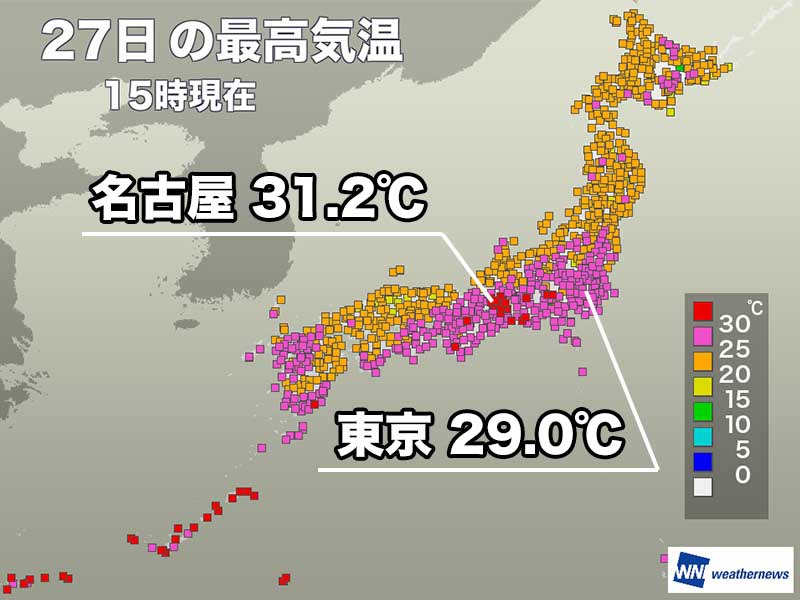 関東や東海で30℃前後の暑さ　明日は真夏日の所が少ない