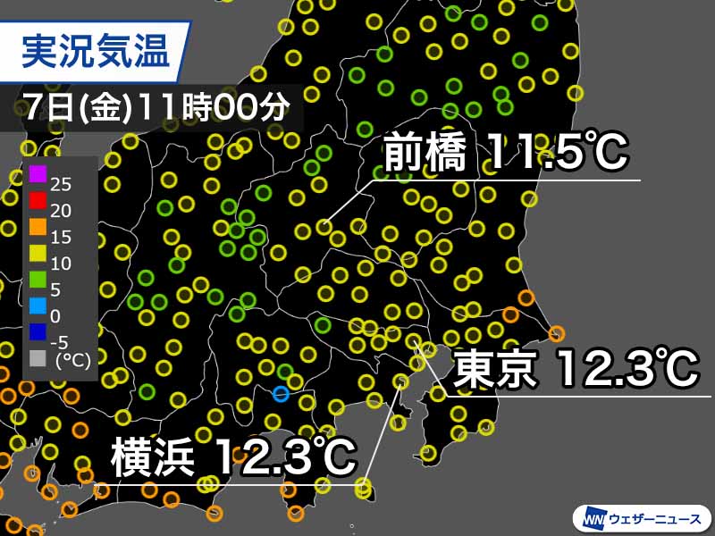 関東は連日の初冬の寒さ　東京は12月上旬並みの気温