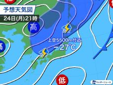 明日は日本上空に強い寒気　関東は夜以降は断続的に雨