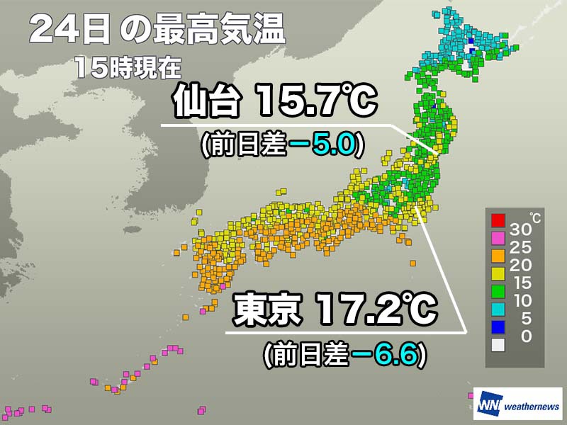 関東や東北は最高気温10℃台　寒気南下で気温が上がらず