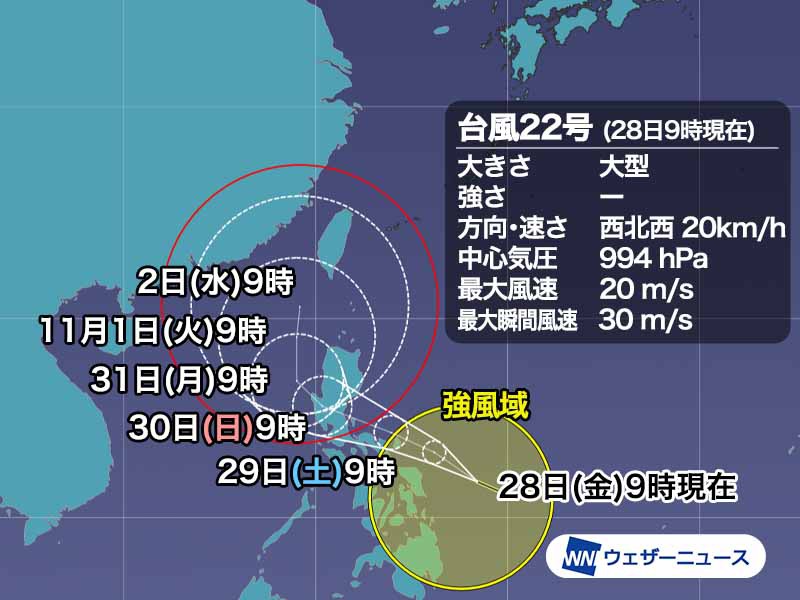 台風22号は大型となりフィリピンへ　来週は沖縄に影響の可能性