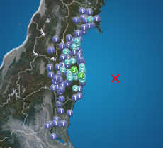 福島県で震度3の地震発生