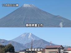 快晴で富士山くっきり　静岡側と山梨側で山頂の様子に少し違い