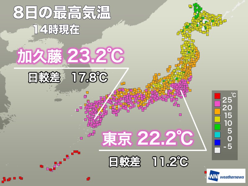 関東以西は日差し暖か　東京都心は4日ぶりの20℃超え