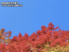 東北から九州北部は青空広がる　日差しが暖かく紅葉狩り日和