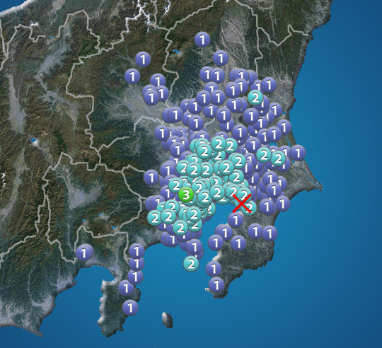 千葉県北西部で地震　東京都調布市で震度3　津波の心配なし