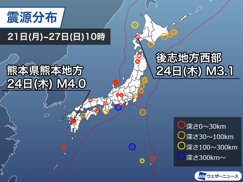 週刊地震情報 2022.11.27　熊本地震の活動域で震度3　インドネシアで大きな地震被害