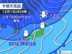 明後日から真冬並みの寒気南下　12月早々に北日本などは大雪