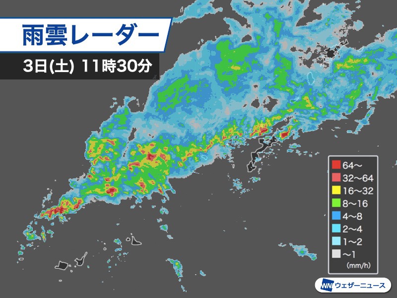 南西諸島は前線通過で雨　午後は沖縄本島で激しい雨に警戒