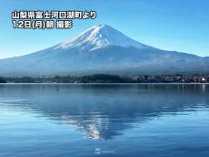 富士山がしっかり雪化粧　昨夜の雪で中腹まで白く