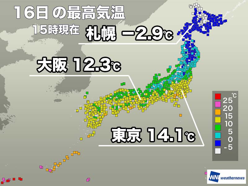 関東以西は昨日より気温上昇　明日は日差し届かず昼間も寒い