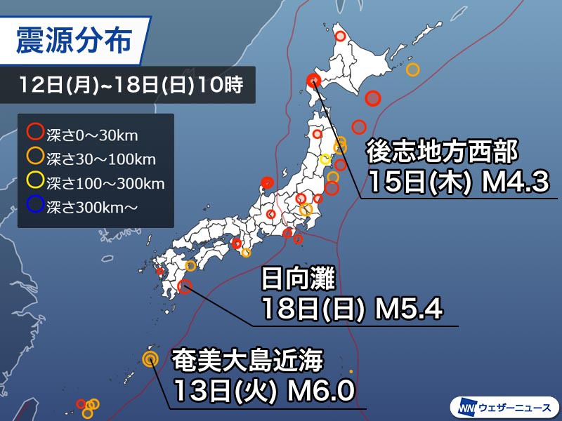 週刊地震情報 2022.12.18　北海道後志地方で震度3　黒松内低地断層帯の近く