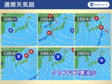 週の中頃に広範囲で雨や雪　その後はクリスマス寒波か