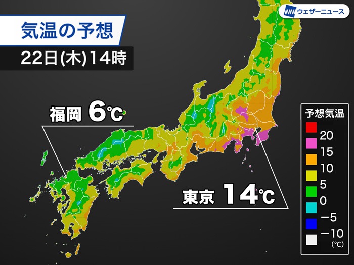 明日の気温は東西で違い　西日本は再び寒気南下　関東は気温上昇