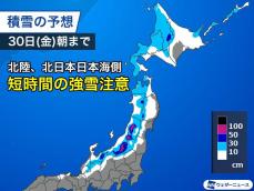 帰省ラッシュピークの明日は北日本、北陸で雪　Uターン時も冬型強まる