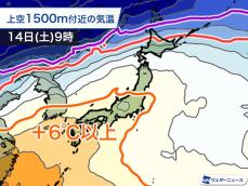 週後半は季節外れの暖気流入　4月並みの暖かさの所も