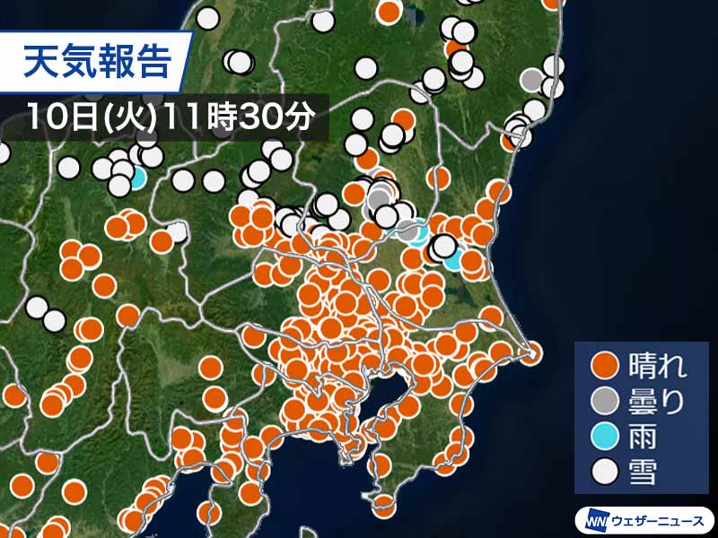 北関東の平野部で雪に　積もる可能性は低い