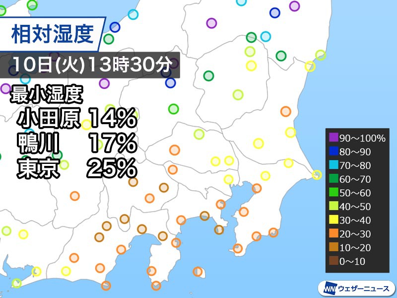 関東は冷たく乾いた風で空気カラカラ　東京都心は1月上旬に降水観測なし