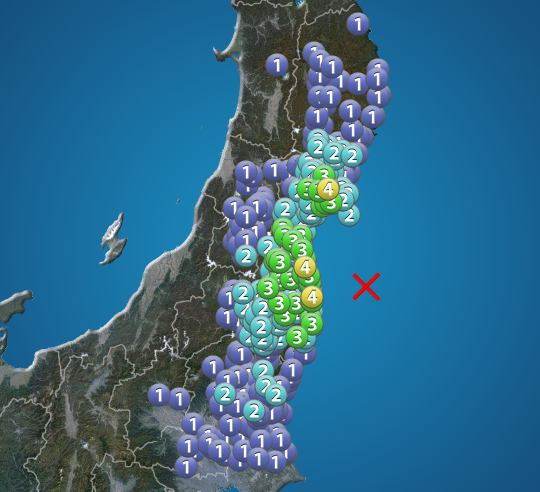福島県・宮城県で震度4の地震発生　津波の心配なし