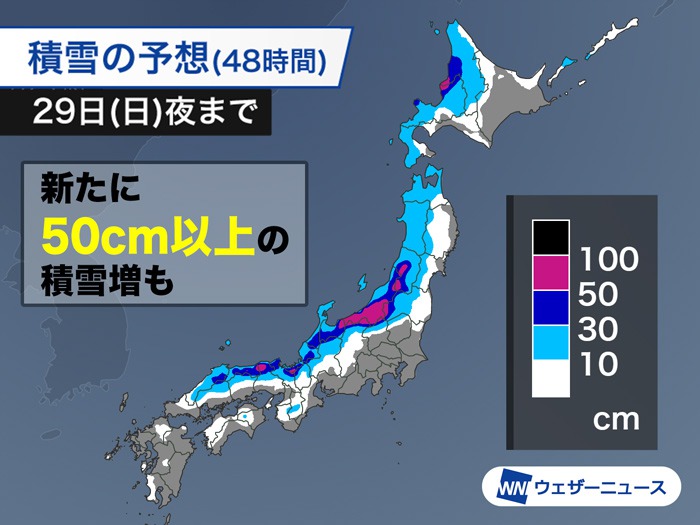 明日から再び寒気が南下　週末は日本海側で積雪急増に注意