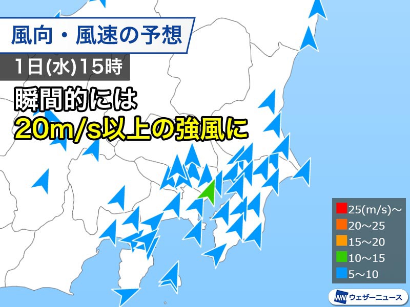 関東は午後に南風が強まる　気温上昇し3月並みに