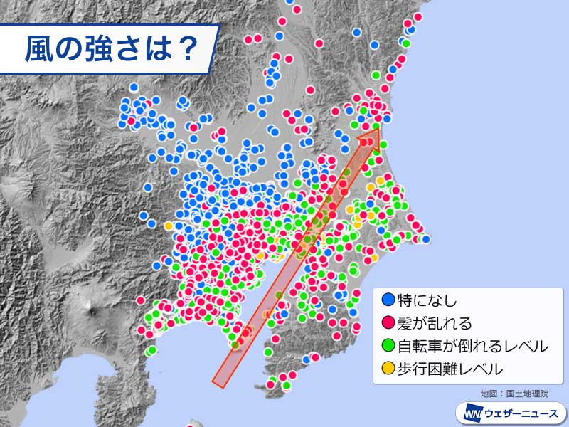 関東で20m/sを超える南風　東北の一部に暴風警報　