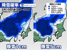 東京都心は5cm以上の降雪確率低い　大雪は関東甲信の山沿いが中心