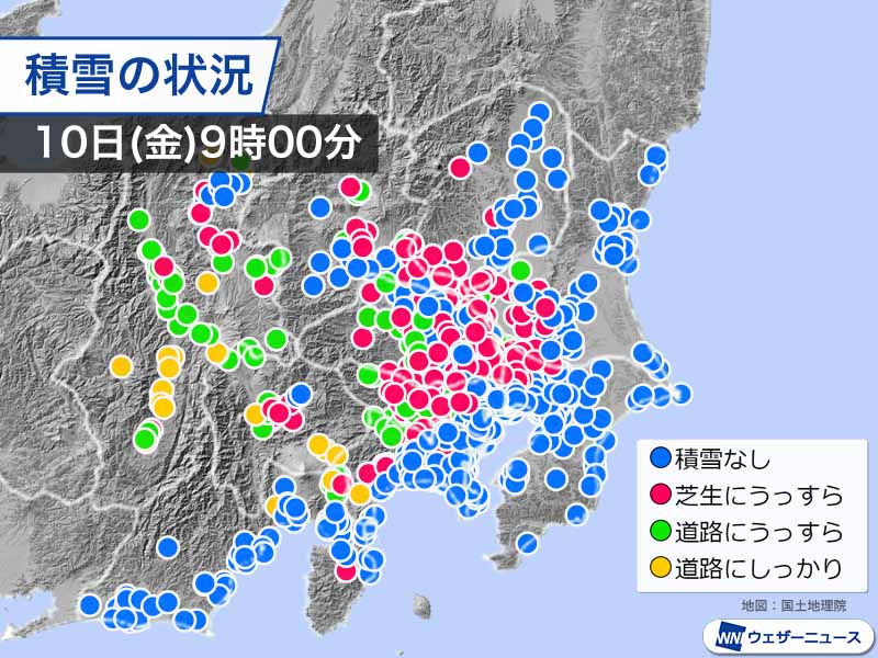 関東甲信の内陸部ですでに雪が積もる　東京都心も道路に積雪のおそれ