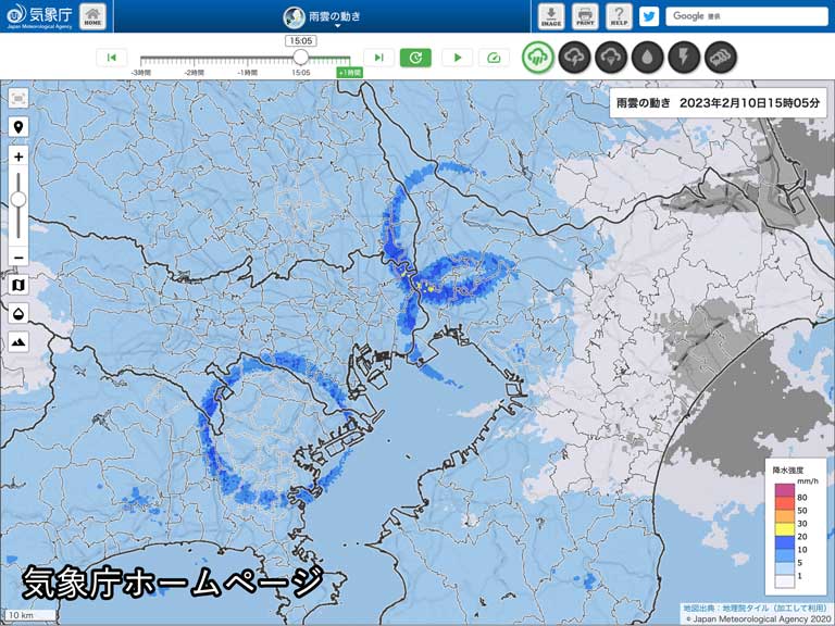 雨雲レーダーにリング状の模様「ブライトバンド」が出現