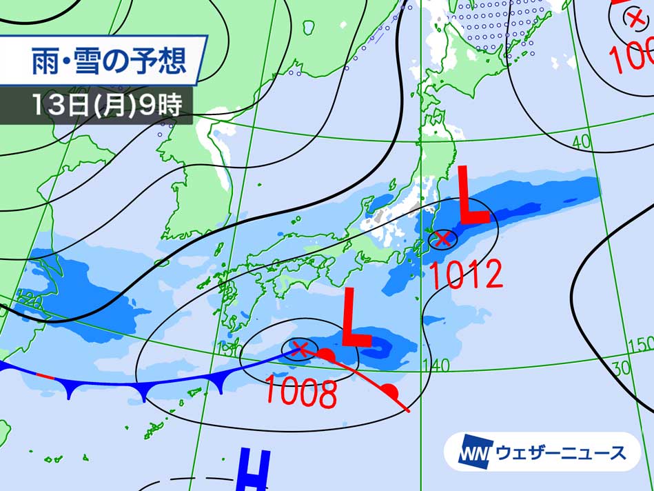 週明けは関東〜九州の広範囲で雨　その後は寒気が南下する予想