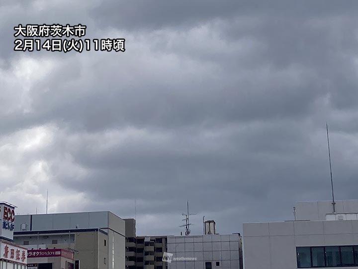 大阪など関西も雨や雪　北寄りの風で午後も雲が流れ込む