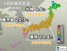 東京都心など連日の4月の陽気　明日は気温の下がる所が多い