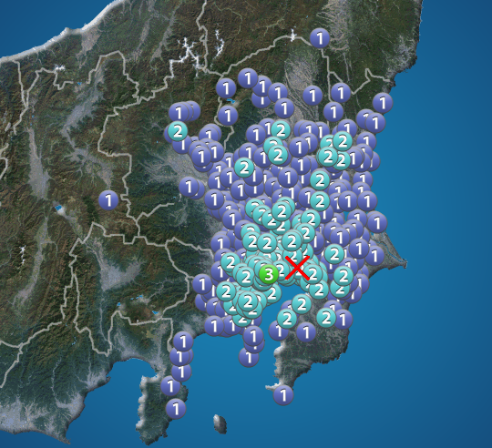 千葉県北西部でM4.2の地震　東京都23区で震度3　津波の心配なし