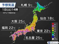 4月スタートは関東以西で暑いくらい　大阪などは25℃以上の夏日に
