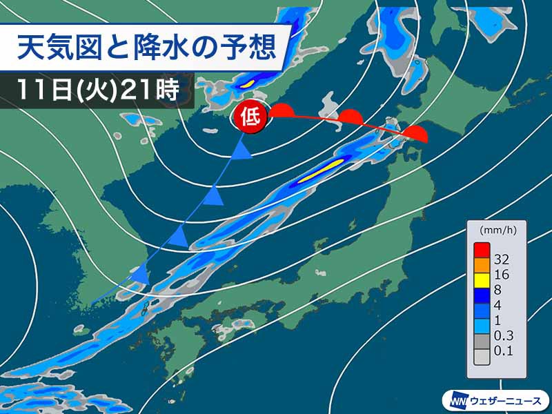 明日の夜は前線接近し北海道で雨　明後日は全国の広範囲で雷雨に注意