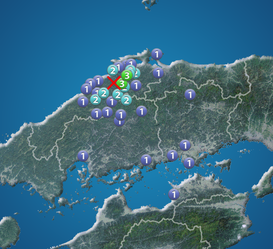 島根県東部で地震　最大震度3　津波の心配なし