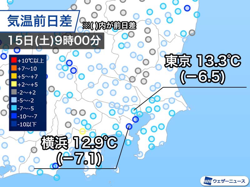 関東は雨で気温が上がらず　昼間は昨日より10℃近く低い所も