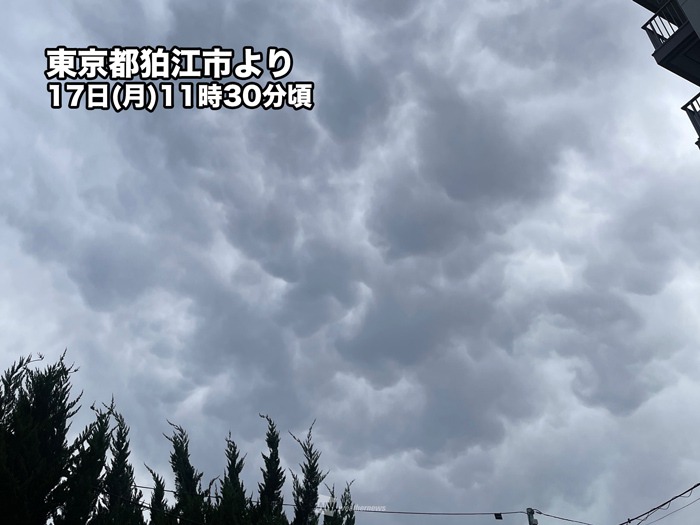 東京や神奈川で乳房雲が出現　大気の状態が不安定で急な雨に注意