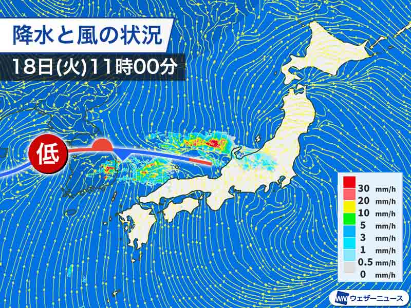 日本海に活発な雨雲　北陸から山陰では雷雨に注意