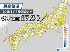 日本海側は午前中から夏日　午後は30℃に迫る予想