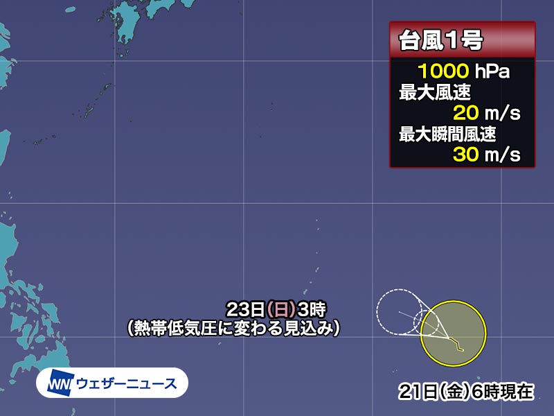 台風1号（サンヴー）マーシャル諸島を北上　日本への影響なし