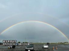 雨上がりの関東でタブルレインボー　明日の晴天を告げる夕虹