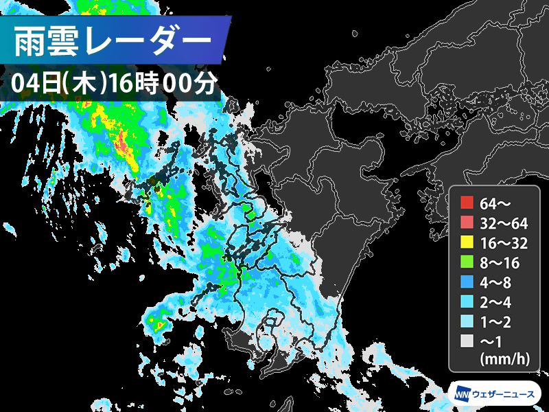 九州に発達した雨雲が接近　長崎県などで強雨に注意