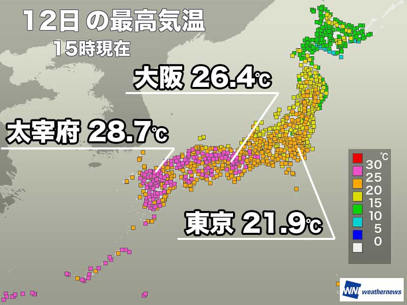 西日本を中心に25℃以上の夏日　明日は天気崩れ暑さ落ち着く