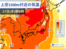 週中頃は広範囲で真夏日に　東京も2日連続の30℃予想