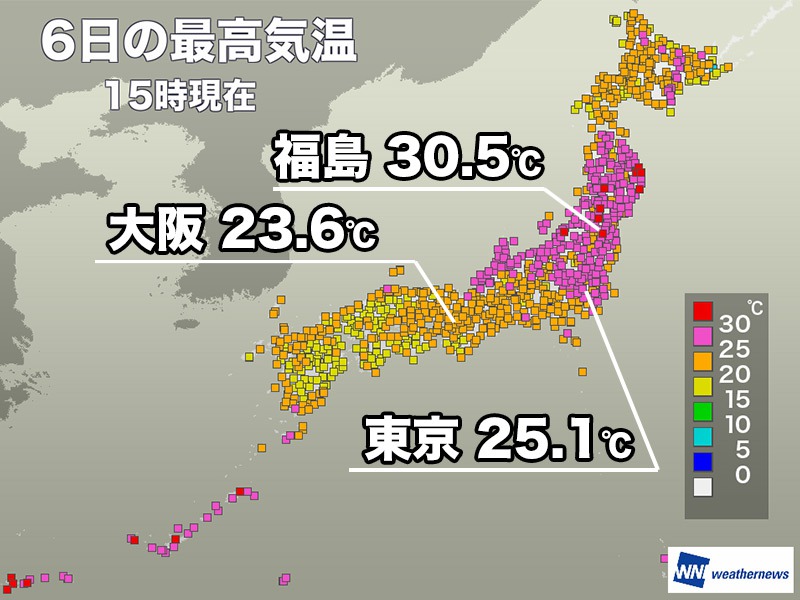東北や南西諸島で真夏日　明日は西日本や東日本で高温