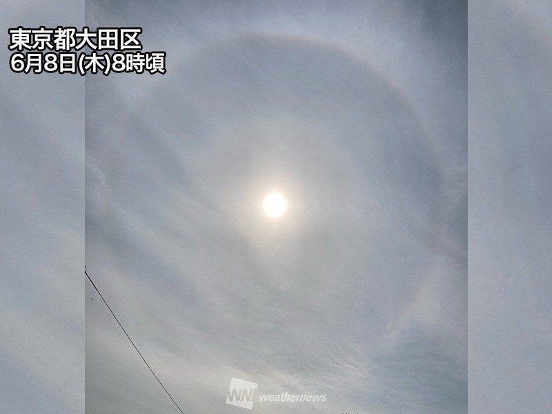 西〜東日本はハロ出現で天気下り坂を示唆　九州の一部では土砂降りの雨