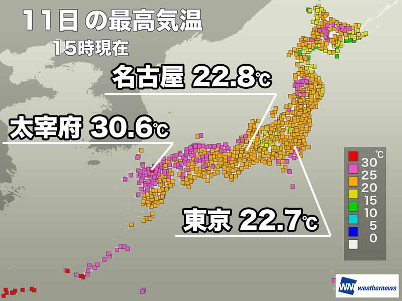 九州で30℃以上の真夏日　雨が弱まった関東も蒸し暑い