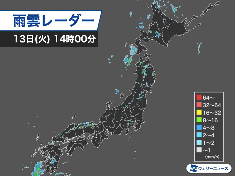 全国の所々でゲリラ雷雨　10分10mmを超える土砂降りの雨も